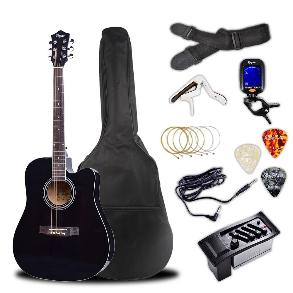 Factory  Guitar Kit Tayste T411 With Waterproof Bag Capo EQ7545 Pickup Electric Acoustic Guitar