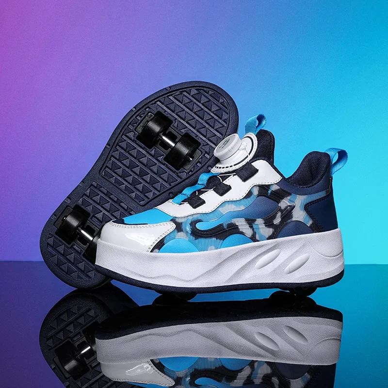 Unisex Casual Sneakers with 4-Wheels Boys and Girls Roller Shoes Featuring PU Insole for Birthday Parties Shows Perfect Gift