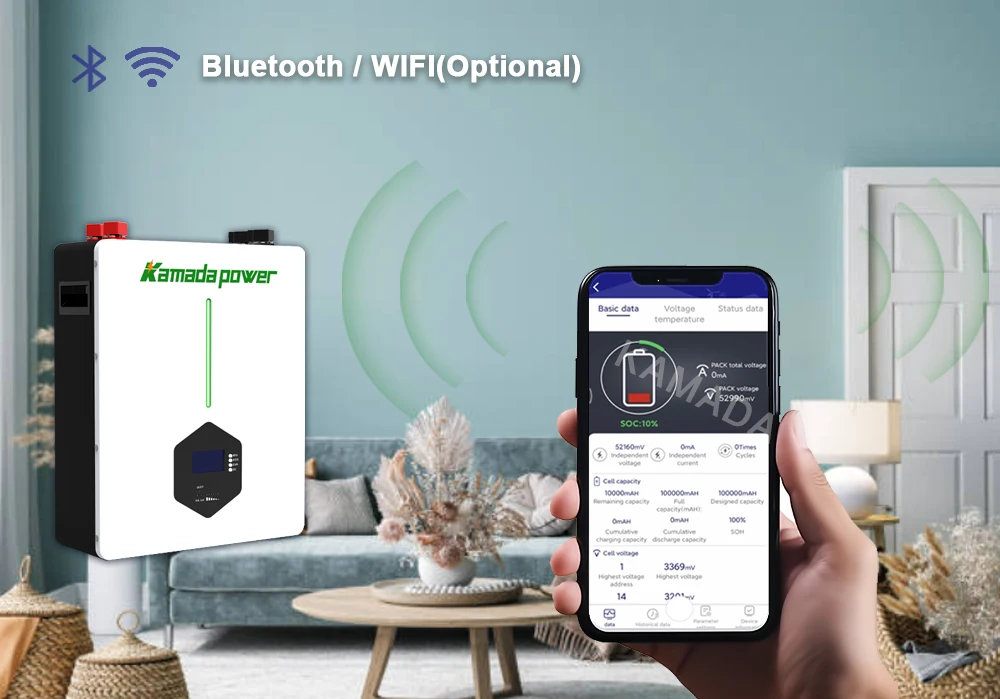 Kamada OEM 10 кВт домашняя батарея Bluetooth Wi-Fi самонагревающийся PowerWall литиевая Lifepo4 для домашнего хранения энергии