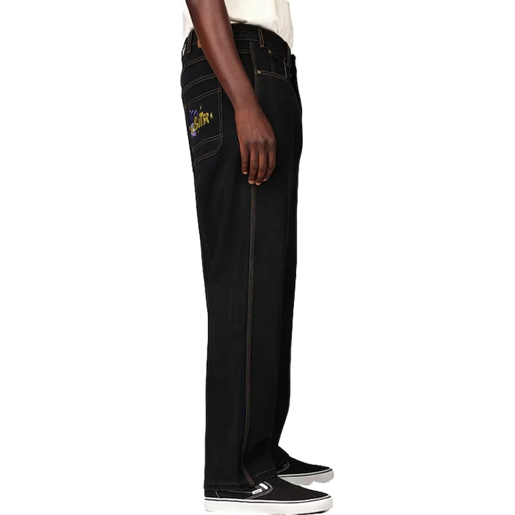 Wholesale Custom Logo Embroidered men jeans High Quality Loose Fit jeans men black Street Hip Hop Skating jeans trousers for men