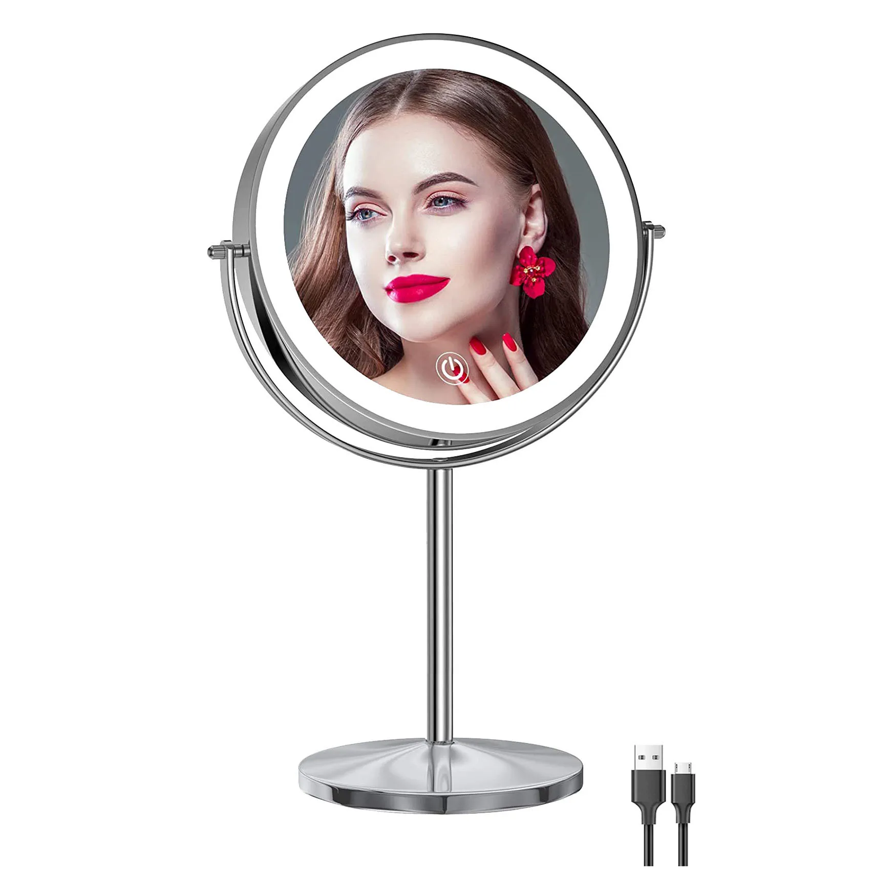 Portable USB Rechargeable Dressing Table Stand Battery Light Double Sided Makeup Vanity Mirror