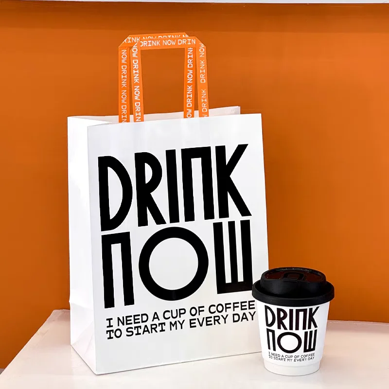 Cost Effective White Kraft Paper Coffee Bag Custom Paper Lunch Party Bag With Flat Handle