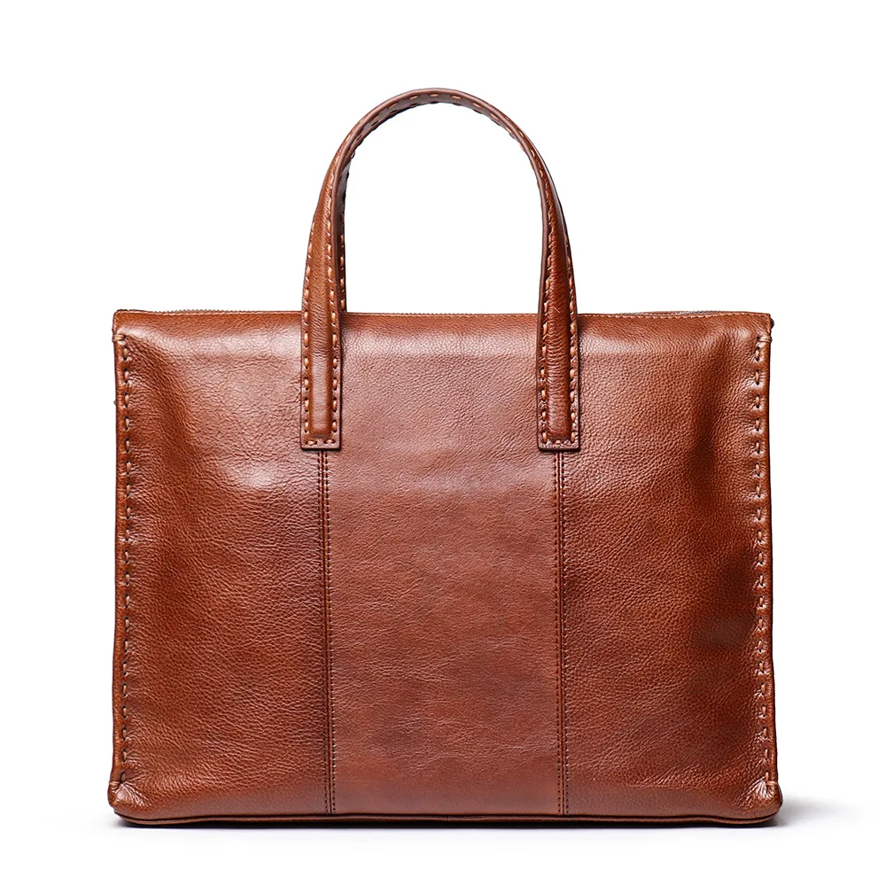 Factory New Male Leather Woven Portable  Vegetable Tanned Leather Shoulder Messenger Bag Large Capacity Computer Briefcase
