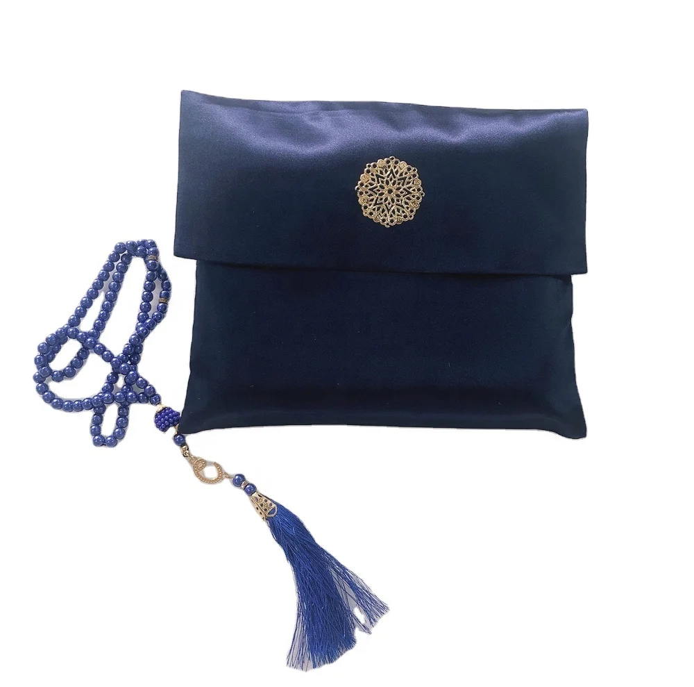 travel portable turkish prayer mat rug with the prayer beads in satin pouch set for muslim gifts