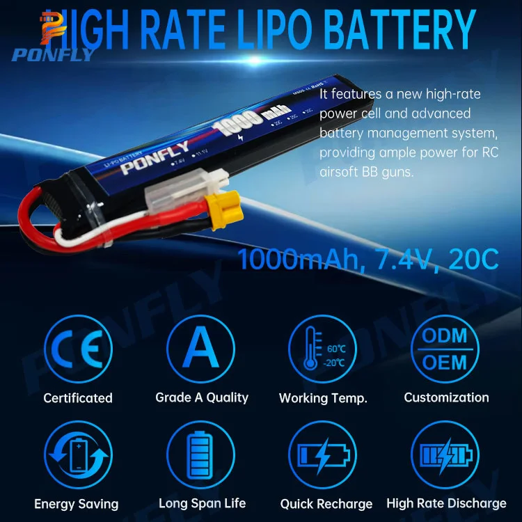 PONFLY аккумуляторная батарея для страйкбола 2s 7 4 v 1000mah 20c