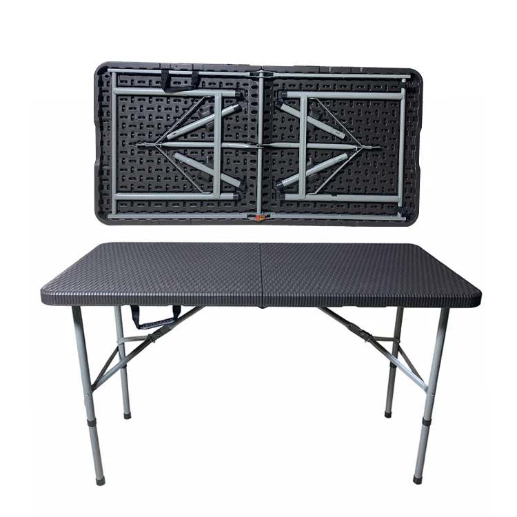 High Quality 4ft HDPE Blow Mould Black Lightweight Plastic Height Adjustable Folding Table for Outdoor