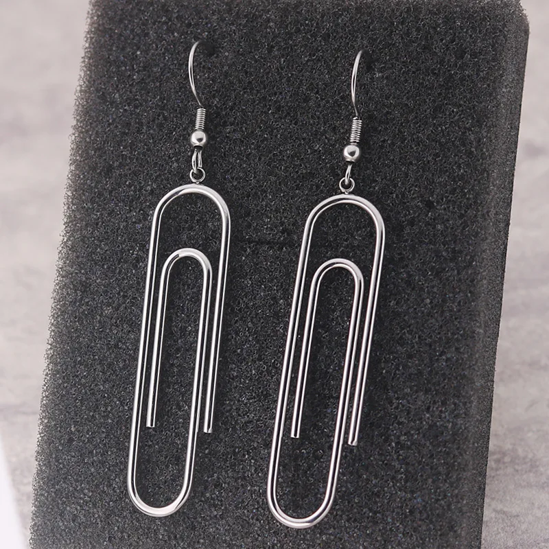 Charm Popular Statement Jewelry Stainless Steel Big Long Paper Clip Women Drop Earrings