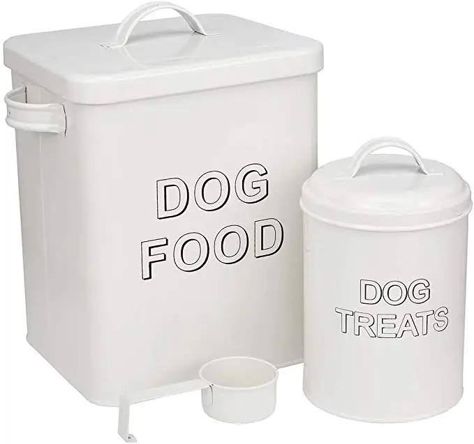 Контейнер для еды и собачьего лакомства, жестяной контейнер-ведро с крышкой и ковшом в комплекте