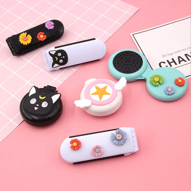 Korea style cute hair comb with mirror cartoon massage brush scalp foldable hairbrush small portable