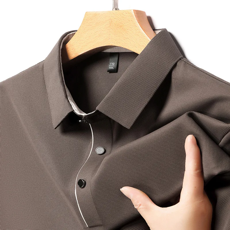 Seamless ice silk polo shirt for middle-aged men summer business casual skin friendly breathable lapel