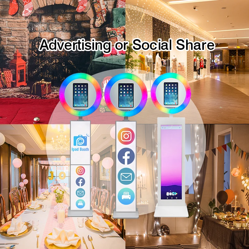 New styles portable handheld led frame roamer 10.2inch touchscreen selfie rotating ipad photo booth with lcd screen