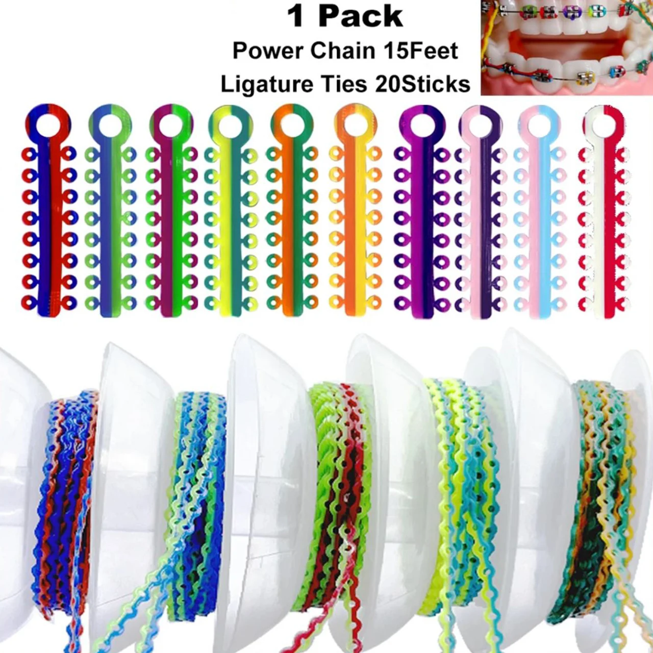 2024 New Two Colors Orthodontic Dental Elastic Ligature Tie Bicolor Orthodontic Ultra Power chain