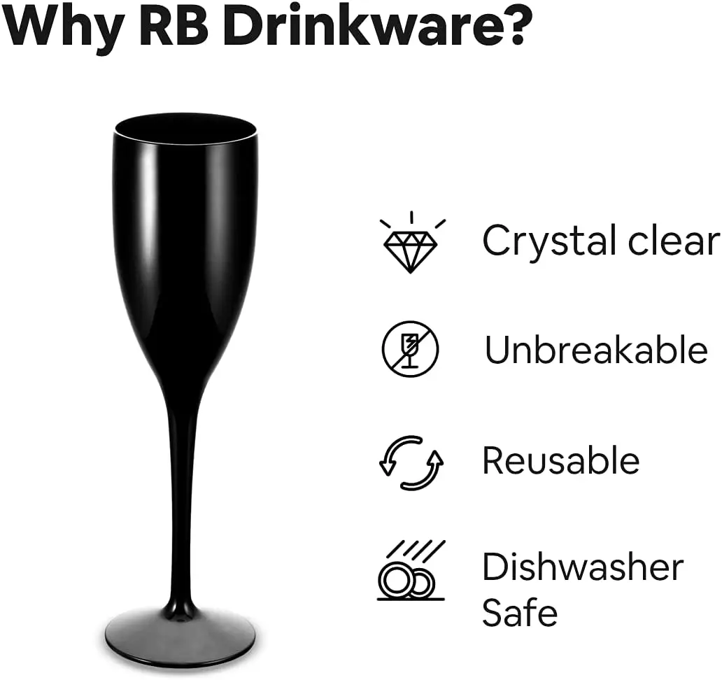 6oz Disposable Black Plastic Stemware Champagne Glasses Flutes With Customized Logo for Wedding Party