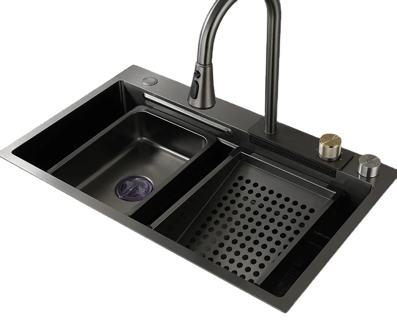 Tiktok Handmade Stainless Steel  Kitchen Sink With Drain Waterfall Faucet