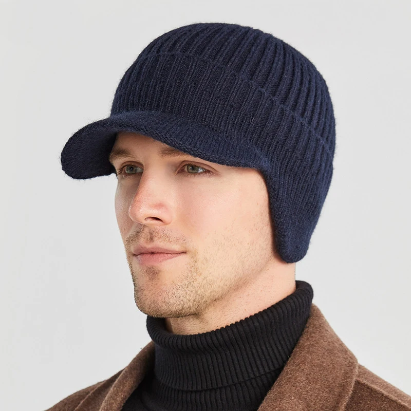Wholesale earflap warm cap knitted winter hats men beanie for custom