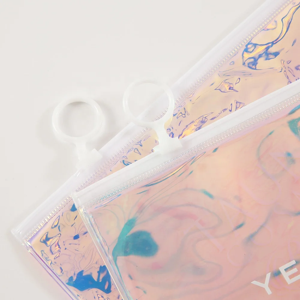 
customized logo clear transparent plastic pvc eco-friendly zipper holographic cosmetic zipper bag 