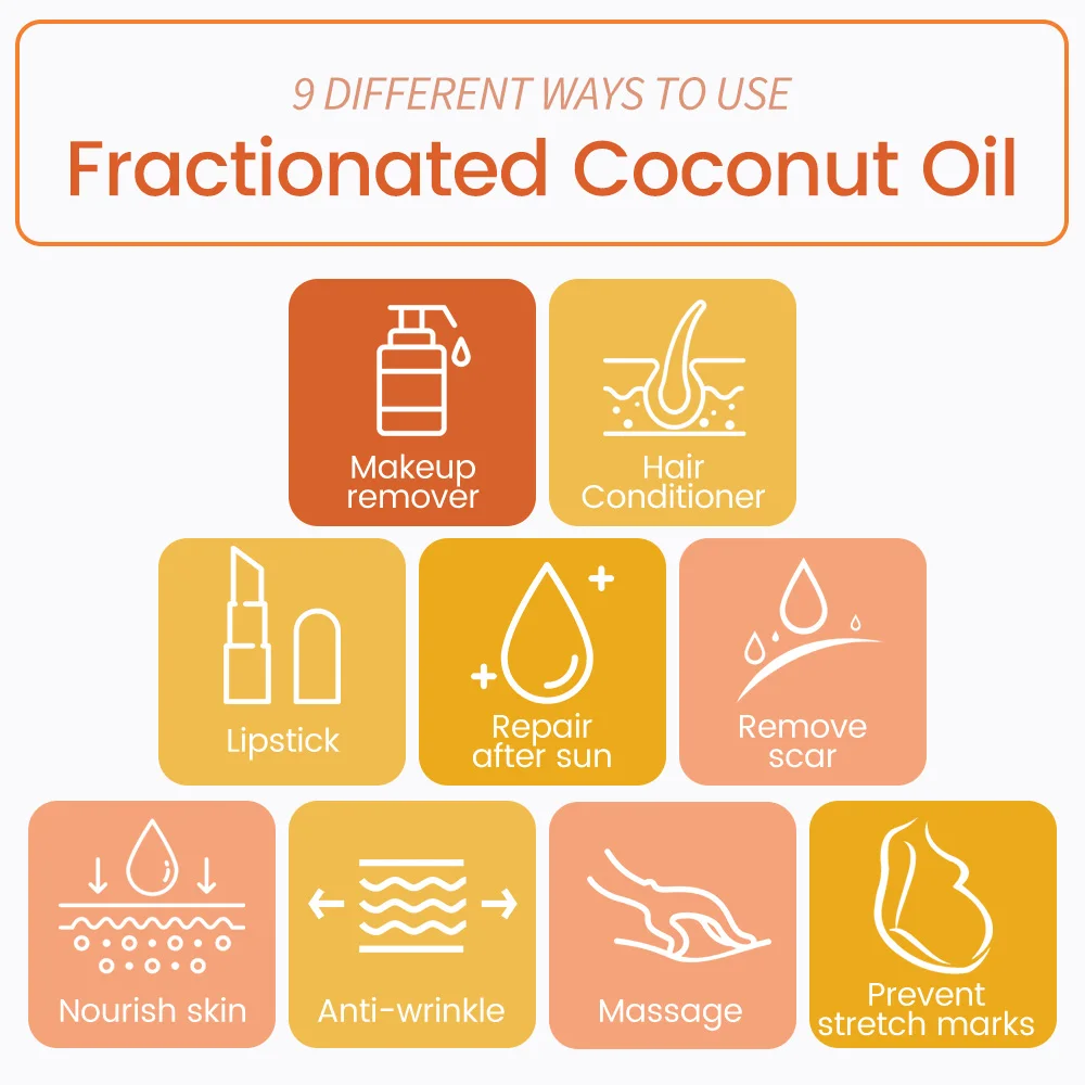 100% Organic Pure Massage Moisturize Skin and Hair Fractionated Coconut Oil Bulk