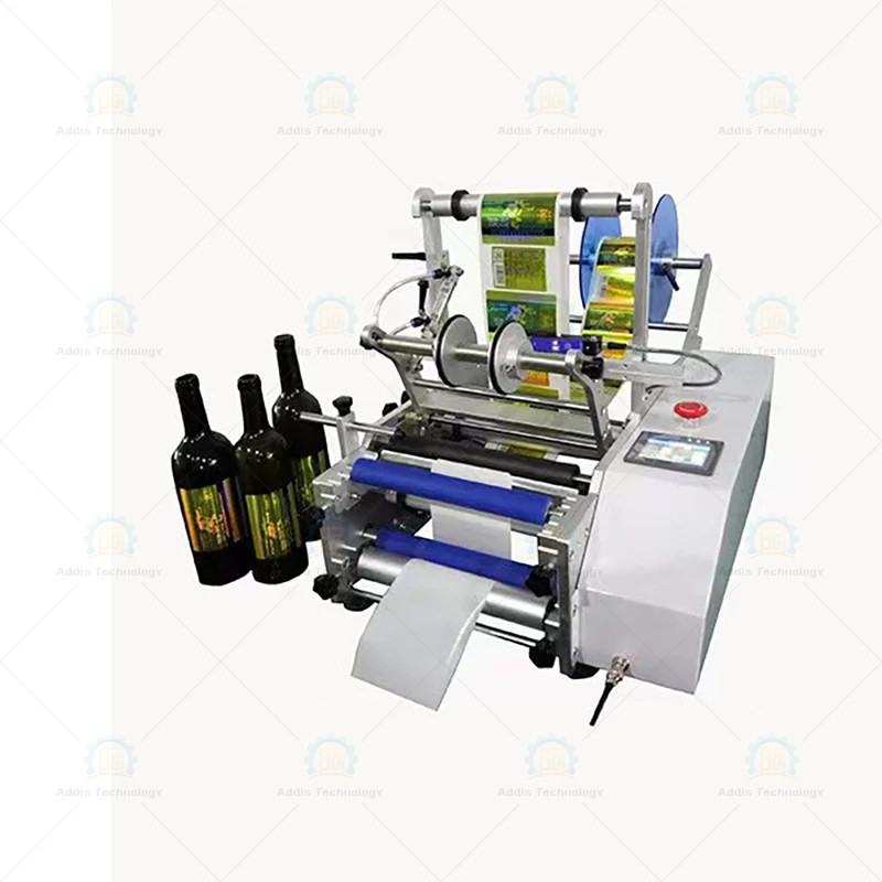 semi automatic tabletop round glass wine pet bottle beer tin cans labeling sticker machines