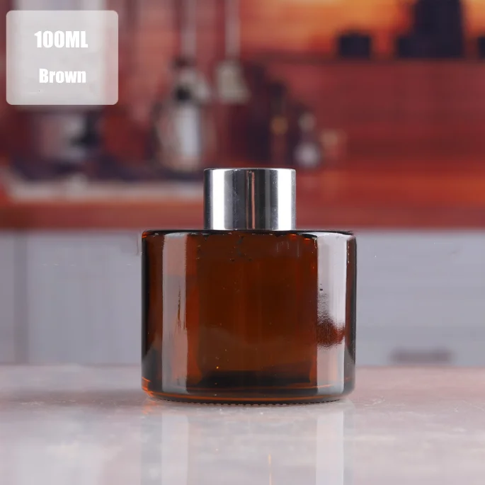 Wholesale air odour empty storage jar cosmetic packaging 100ml 3oz blue pink round reed diffuser glass bottle