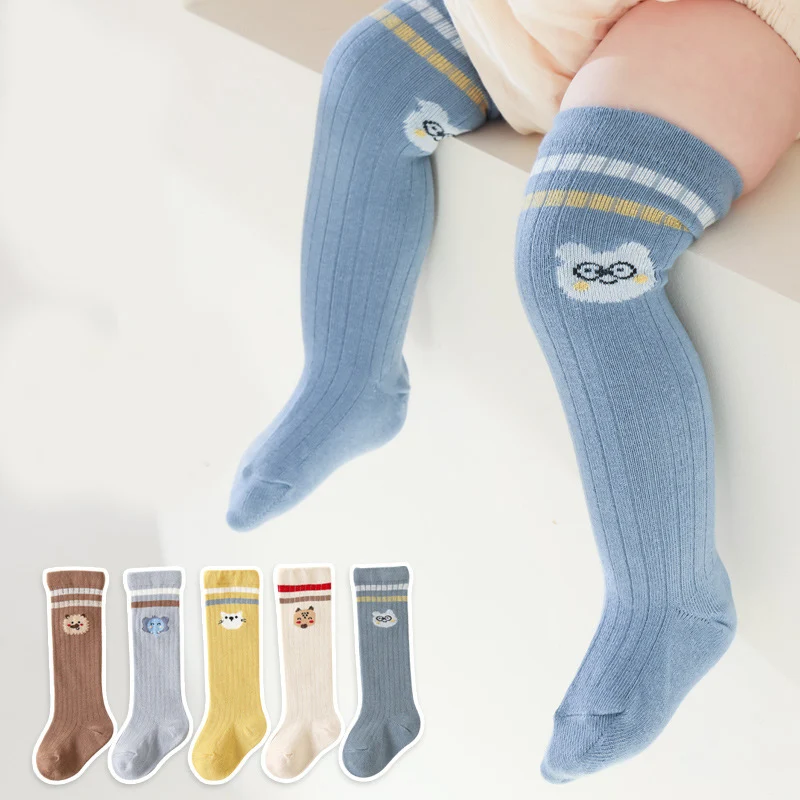 Fashion Basic 1-3Y Kids Rib Cotton Knee Socks Uniform Stockings 13 Neutral Solid Colors Striped Baby Boys Girls Knee High Socks