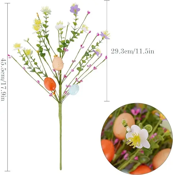 Easter Decorations 6 artificial Easter eggs Stem berries Eucalyptus greenery and flowers Spring Easter craft wreaths