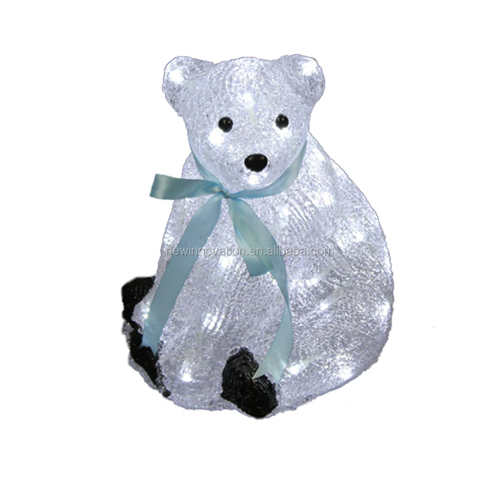 Hot sale 40L white led acrylic sitting polar bear with blue scarf christmas decoration lighting for home motif light