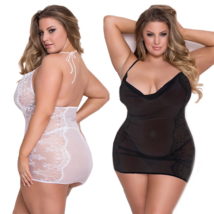 The Fine Quality Sexy Lace Backless Transparent One Piece Women Lingerie Dress Plus Size Lingerie With Panties