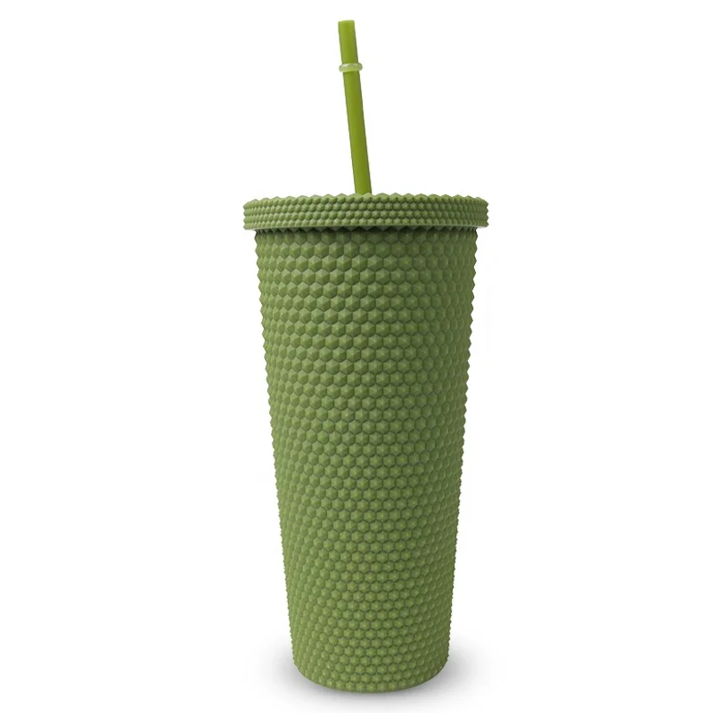 Wholesale 24oz studded tumbler & Water Cup Straw Cup With lid and Straw With Leak Proof Lid Perfect Use For Iced Coffee, Green