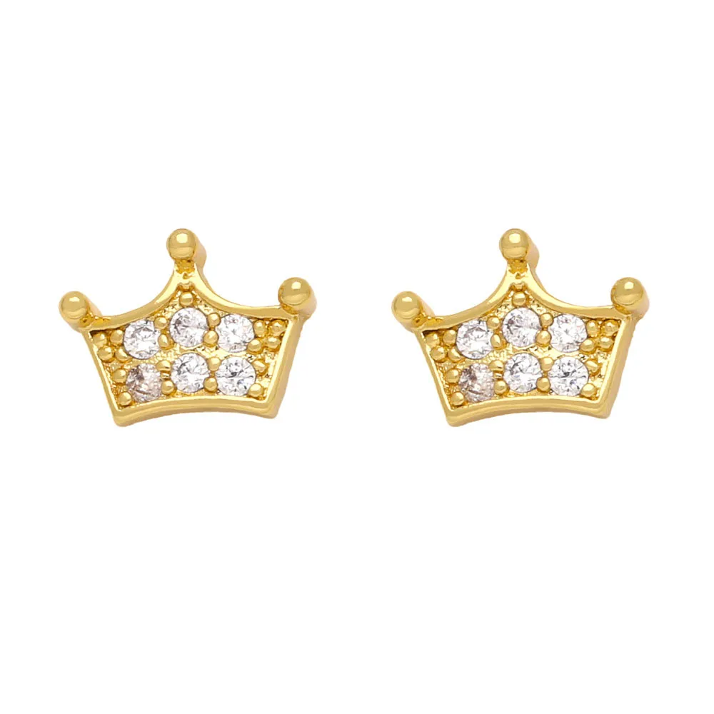 Small Cubic Zirconia Ice Cream Music Notes Stud Earrings Sweet Cool Crown Aircraft Earring for Women Girls