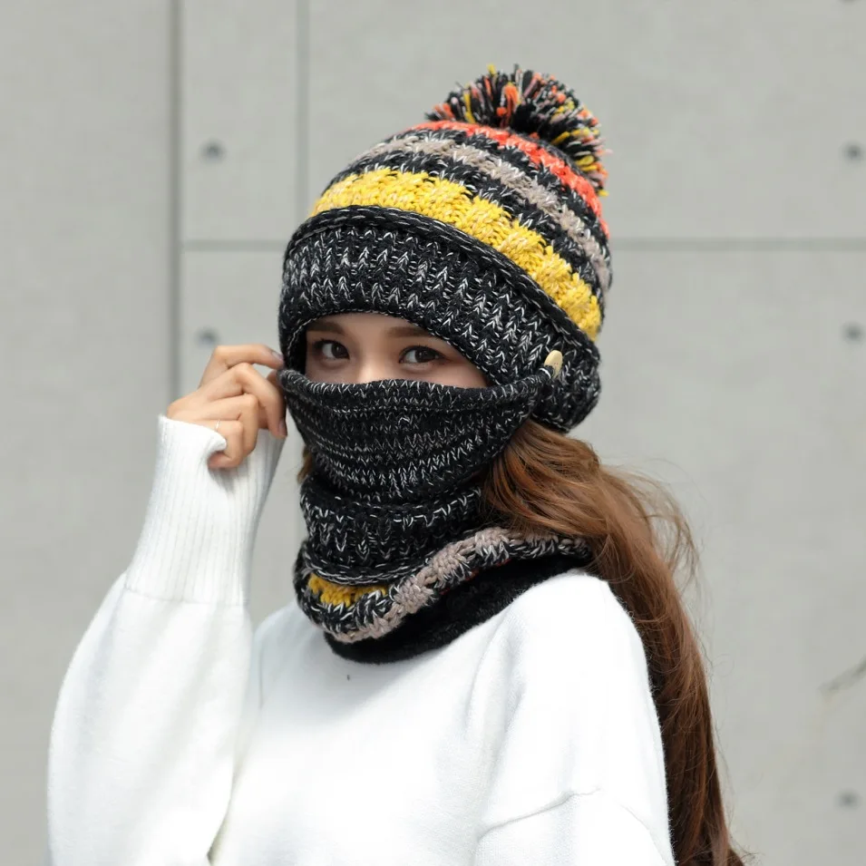 Visrover New Winter Knitted Cashmere Scarf Hat Set Motor Driver Windproof Sets Ear Cuff Cap Neck Three Set for Women