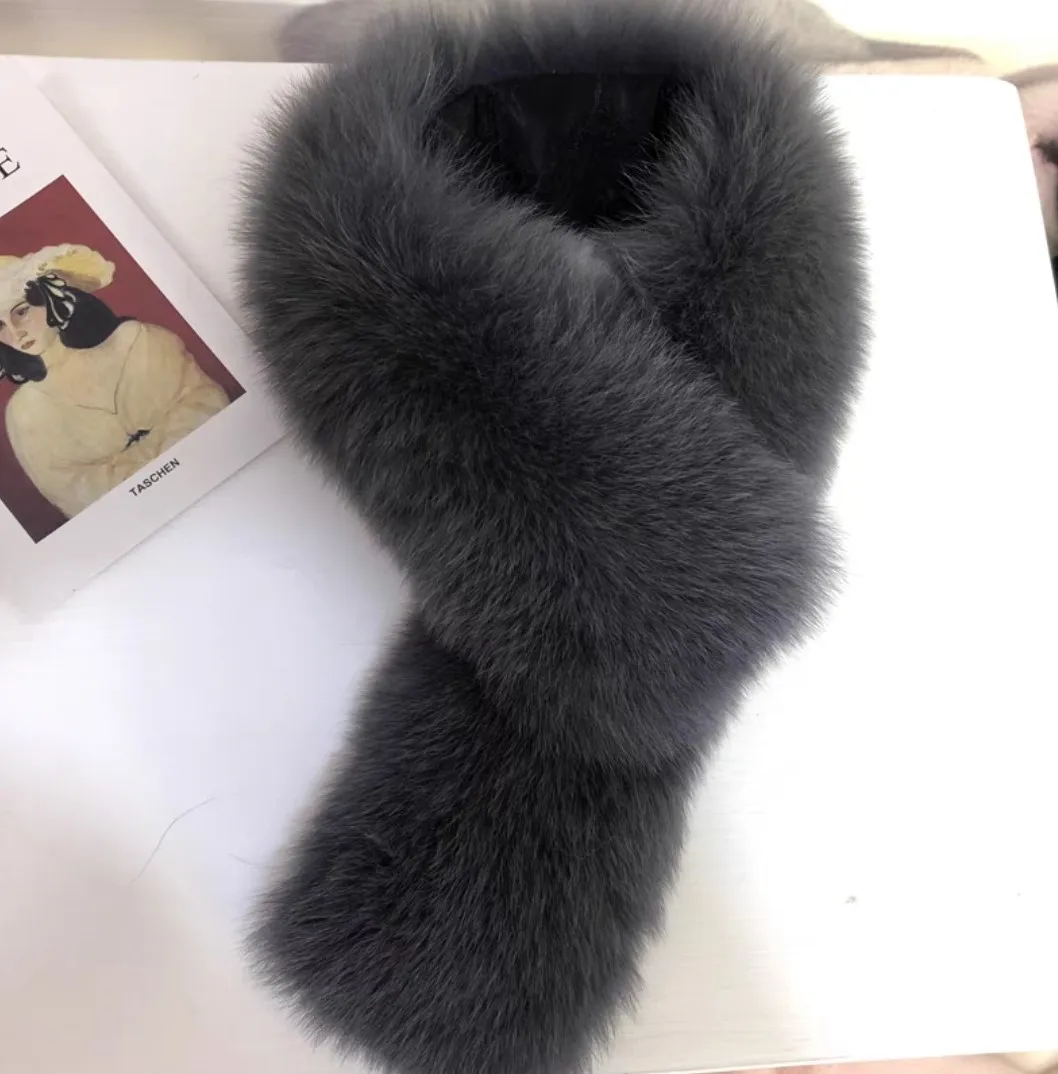 CX-S-25B Fluffy Ladies Elegant Outwear Accessory Women Winter Warm Real Fox Fur Scarf