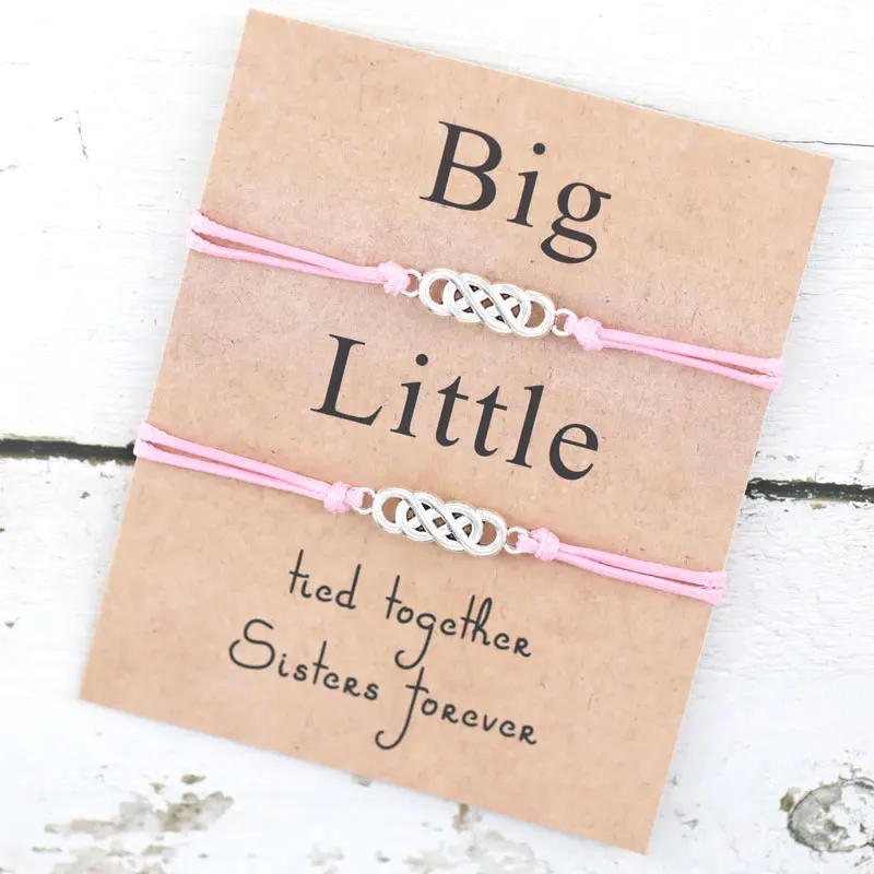 LWD60149 Friendship Sisters Gift Make a Wish Jewelry Silver Twined Infinite Love Big Little Sister Charm Bracelet Girls