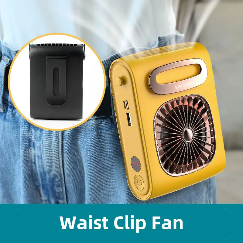 OEM ODM Personal Handheld Mini Neck Cordless Fans 10000Mah Battery Waist Clip on 2 In 1 Power Bank Fan