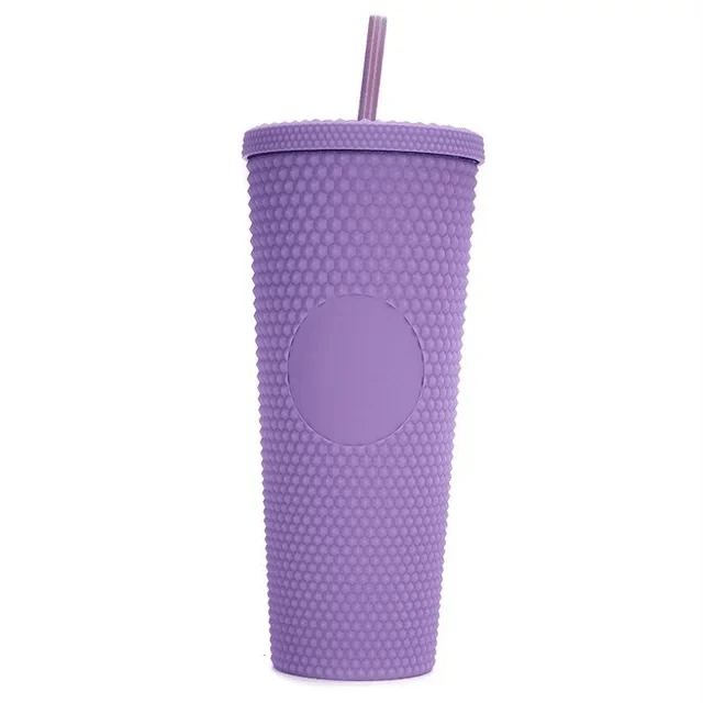Two-Tone Matte Reusable Tumbler with Lid and Straw,24oz Matte Plastic Studded Cup Volume BPA Free (Purple)