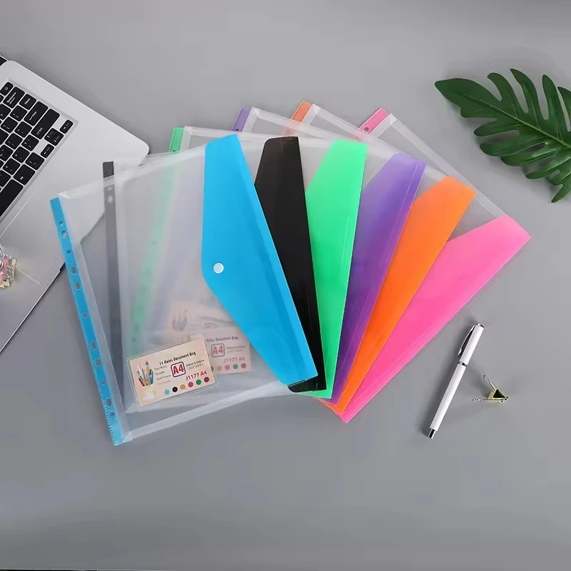 11 Punched Hole Binder Envelope Pp Envelope Folder With Disk Hole Clear File Bag Snap Closure File Folder Organizer Pocket
