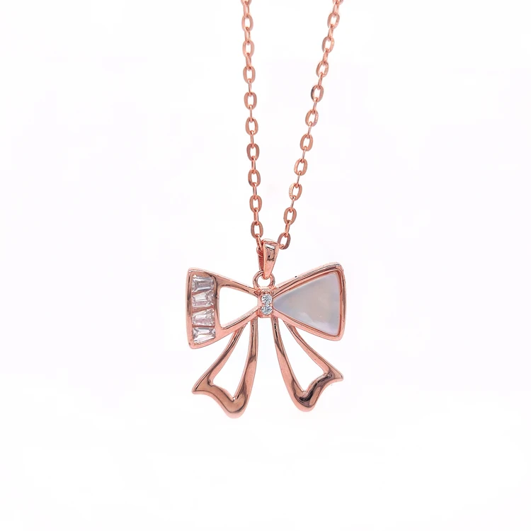 Fashion Ribbon 925 Sterling Silver Rose Gold Plated Pendant  Necklace Sterling Silver Necklace