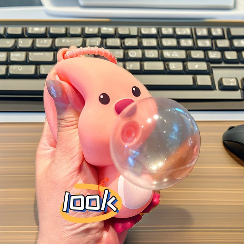 Wholesale Little Beaver Kawaii Keychain Creative Ruby Model Blowing Bubbles Toy Plastic Office Accessories and Student Gift