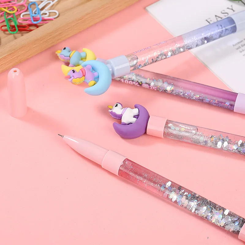 New style rainbow Pony Fairy Quicksand Pen Shiny Luminous Neutral pen Korean Stationery School Supplies For Girls Gel Pens
