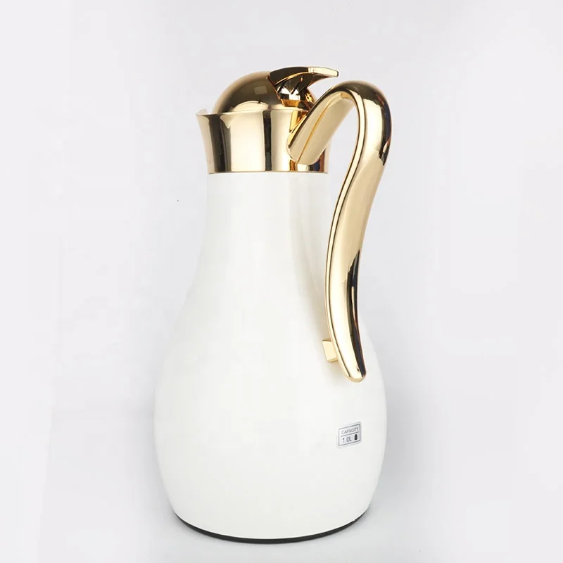 TRADITIONAL ARABIC STYLE NOBLE WHITE COLOR 1000 ML GLASS LINER VACUUM FLASK COFFEE POT