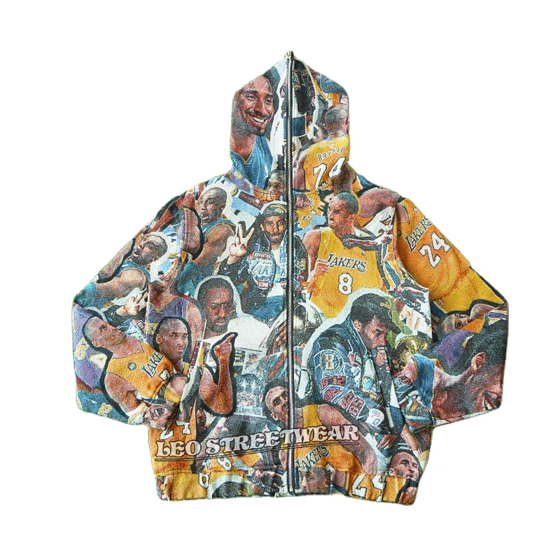 Hip Hop Full Face Zipper Tapestri Hoodie Jackets For men Woven Tapestry Blanket Zip Up hoodies Manufacturer