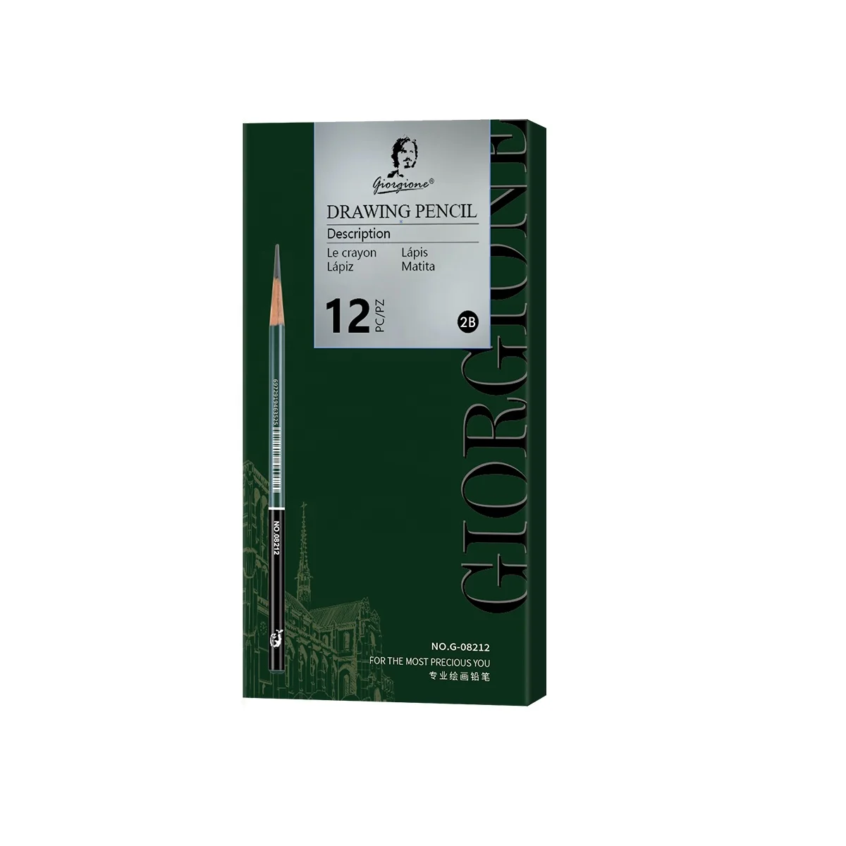Giorgione G-08212 Manufacturer Art Supply 12pcs 2B Sketching Pencil Drawing Sketch Pencils Kit