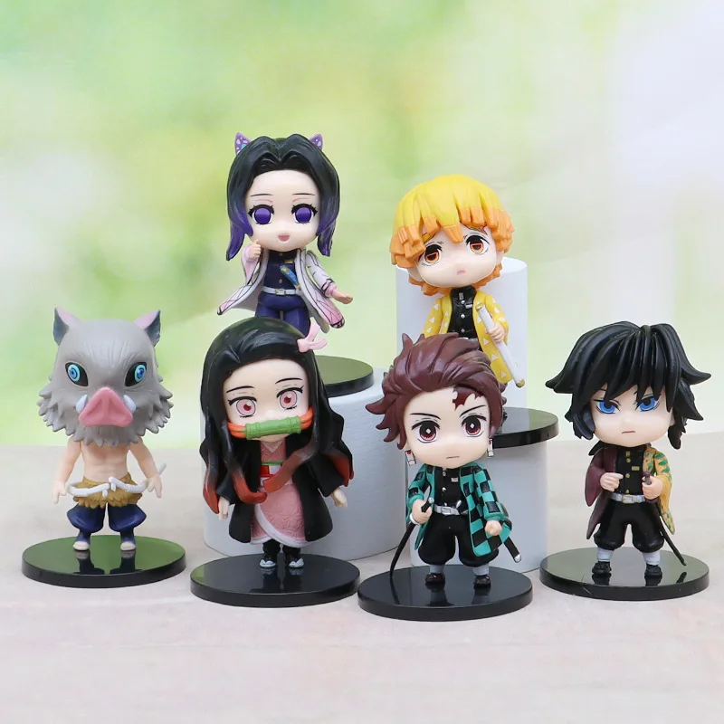6pcs/set Anime Demon Slayer Figure Kimetsu No Yaiba Figure Q Posket Kamado Tanjirou Kamado Nezuko Agatsuma Figure Toys