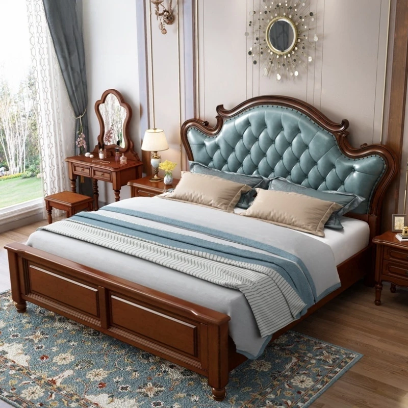 Customized American all -solid wood Antique and soft King bed Bedroom furniture set