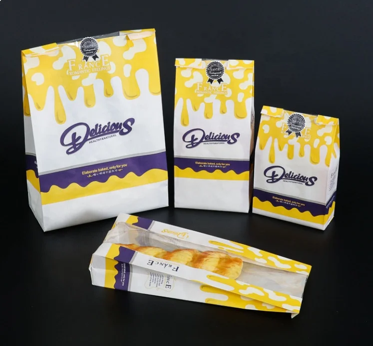 Food Packing Bag Croissant Donuts Pastry Bread Paper Bags Toast Storage Grease Proof Paper Bag for Food Takeaway