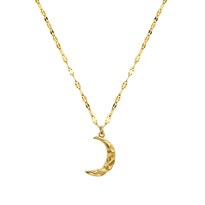 Retro Cute Design Moon Pendant Clavicle Chain Stainless Steel 18K Gold Plated Necklace