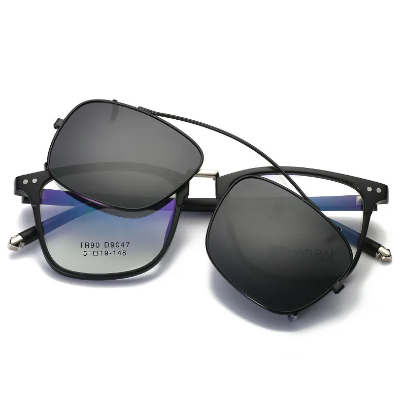 New Fashion TR90 Light Weight Square frame Sunglasses with Multiple color Clip on Polarized Sunglasses
