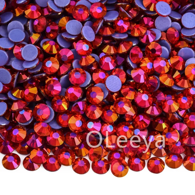 OLeeya Wholesale Free Samples Glass Hot fix Crystals Metallic Moonlight hot fix SS6-SS30 Iron On Rhinestone For Garment
