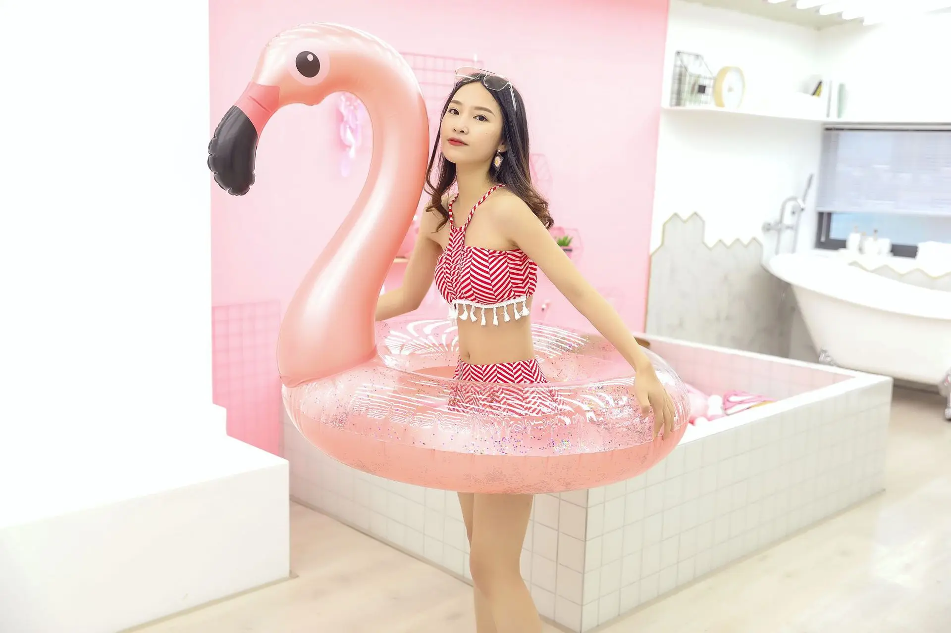Inflate Outdoor Garden Indoor Adult Kids Plastic PVC Big Flamingo Swim Ring for Swimming
