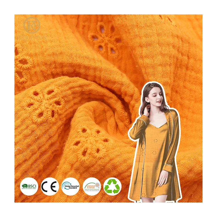 Eco-Friendly 100% Cotton Double Gauze crepe fabric Soft Muslin woven pleated crinkle fabrics for Baby garment