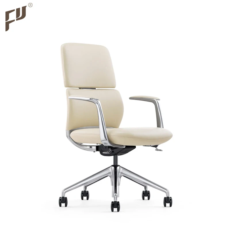 Foshan Furniture High Quality Medium Back Task Chair Leather Asian Ladies Castor Wheel Rotating Orange Office Chair